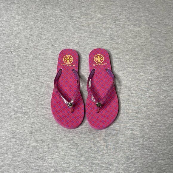 Tory Burch Women’s Vintage Geometric Pink Logo Flip Flop Sandals - Picture 1 of 9